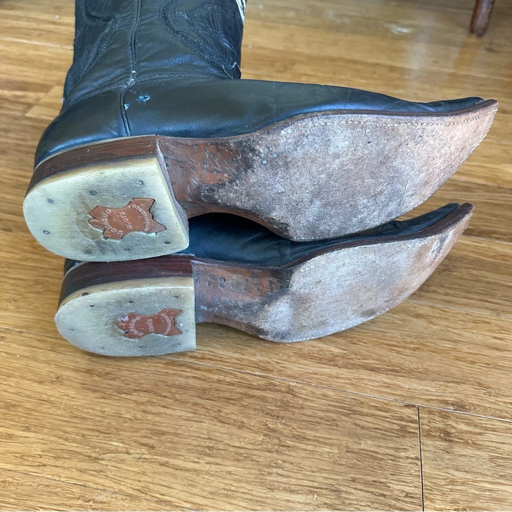 DONALDO Western Black Leather Cowboy Boots - Picture 7 of 8